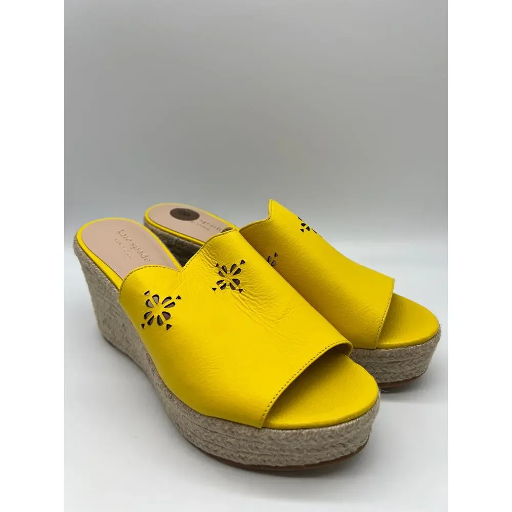 Kate Spade Tenley Espadrille Wedge Mule Sandal Yellow Leather S8311001 Size 8